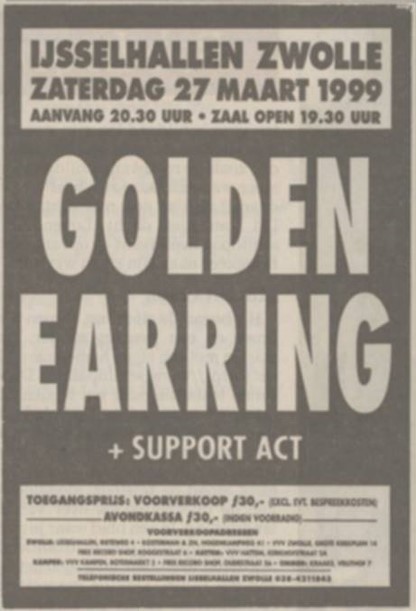 Golden Earring show ad March 27 1999 Zwolle - IJsselhallen